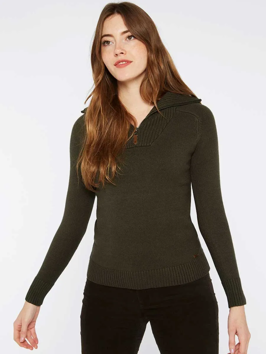 30% OFF DUBARRY Rosmead Zip Neck Sweater - Women's - Olive - Size: UK 18