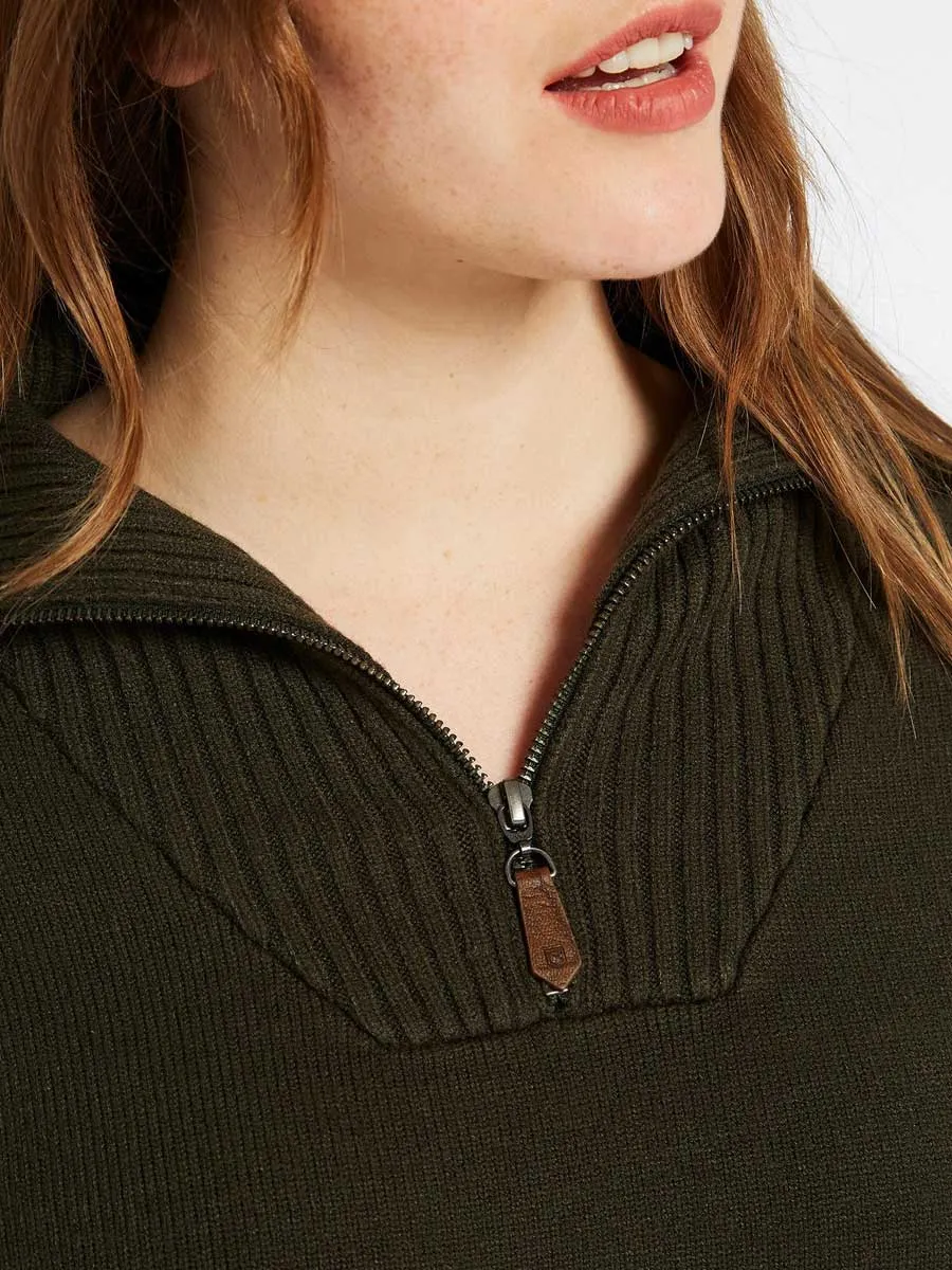 30% OFF DUBARRY Rosmead Zip Neck Sweater - Women's - Olive - Size: UK 18