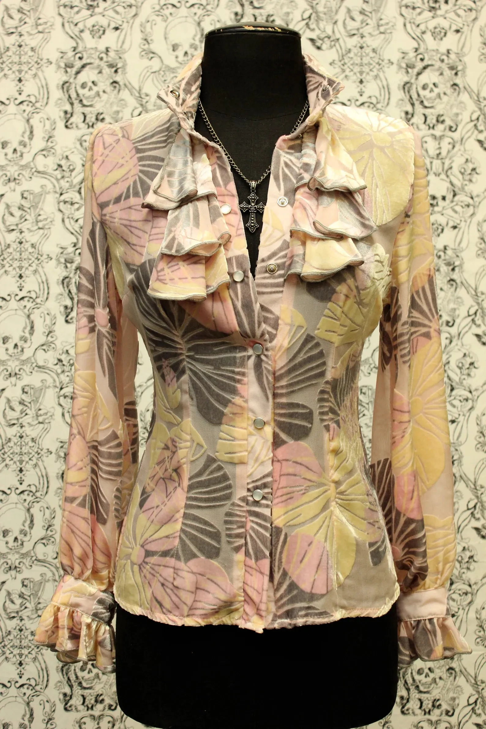 ANTOINETTE TOP - PINK VELVET PRINT