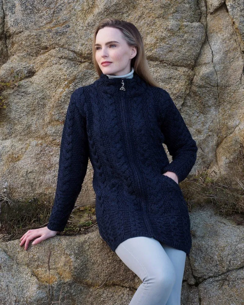 Aran Crafts Cork Long Zip Coat | Blue