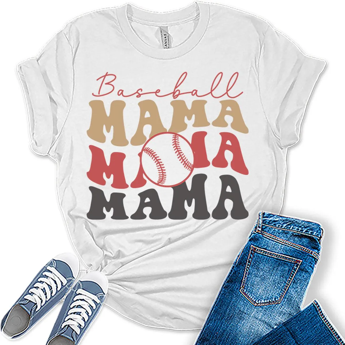 Baseball Mama Shirt Letter Print Graphic Tees Retro Mom T Shirts Plus Size Tops for Women