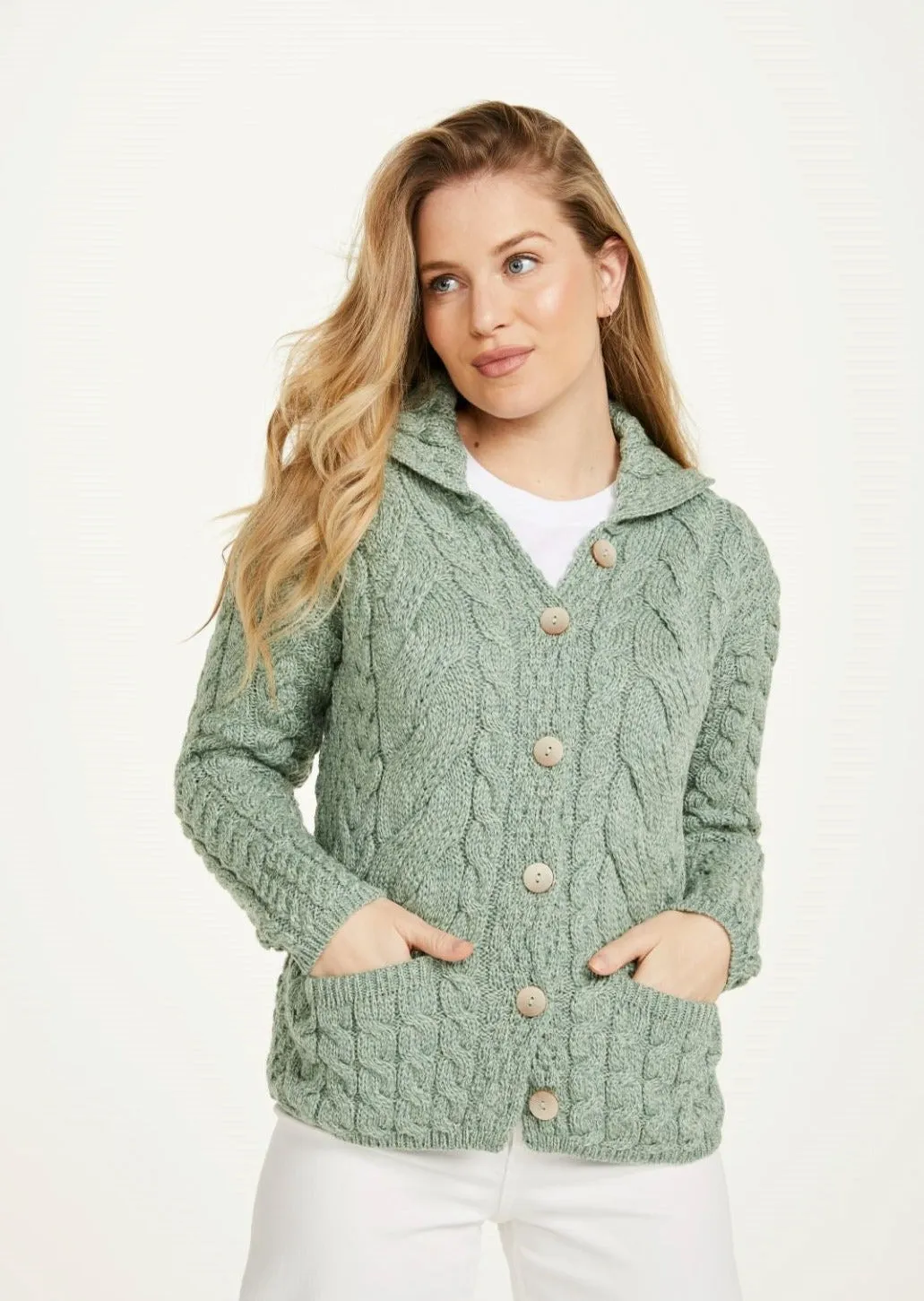 Belcarra Ladies Aran Cardigan | Mint