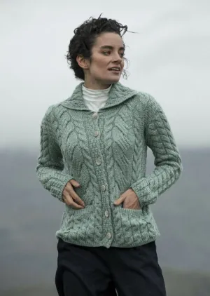 Belcarra Ladies Aran Cardigan | Mint