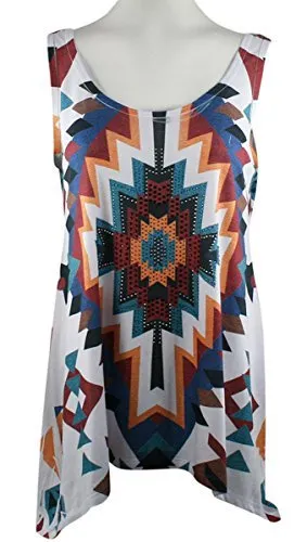 Big Bang Clothing - Southwest Elements, Sleeveless Scoop Neck Rhinestone Top