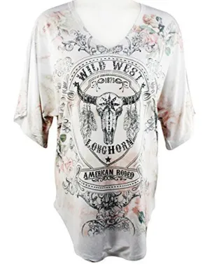 Big Bang Clothing Wild West, Short Sleeve, V-Neck Rhinestone Lightweight Top