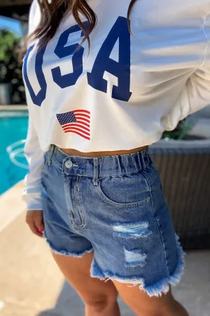 Bold Basics Distressed Blue Denim Shorts