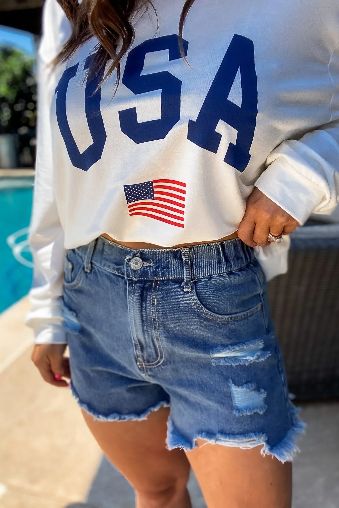 Bold Basics Distressed Blue Denim Shorts