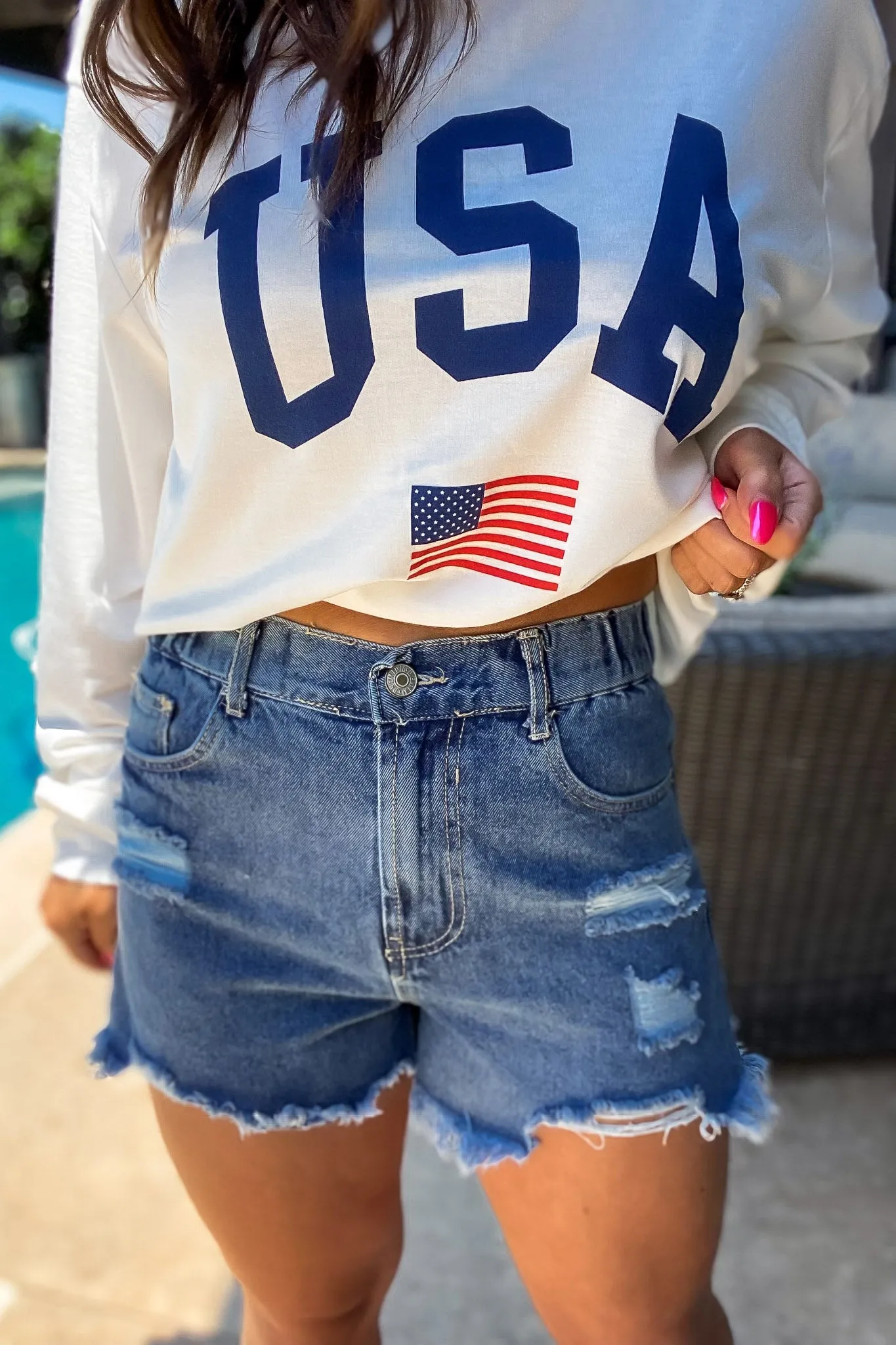 Bold Basics Distressed Blue Denim Shorts