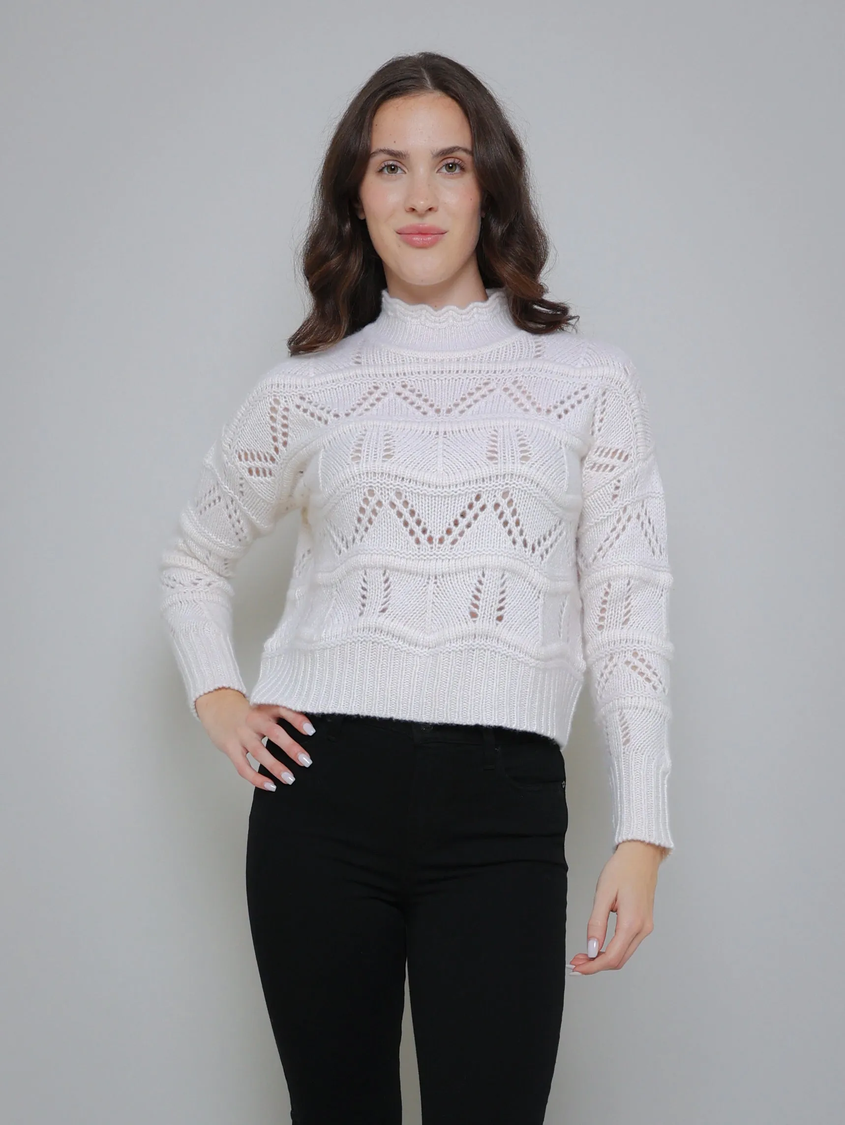 Chunky Wavy Pointelle Sweater - Chalk