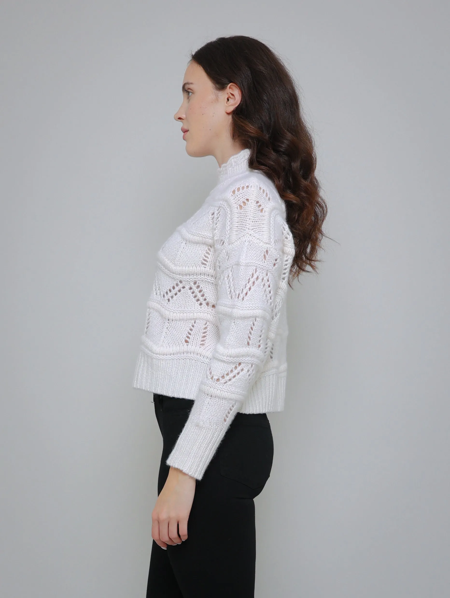 Chunky Wavy Pointelle Sweater - Chalk