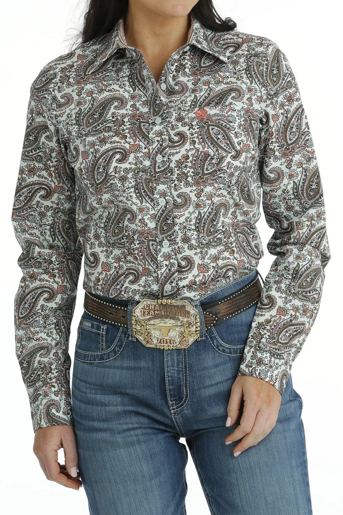 Cinch Women's Light Blue Paisley Western Button Down Shirt