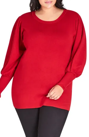 City Chic Plus Balloon-Sleeve Sweater, Size  22W-24W/XL/power red