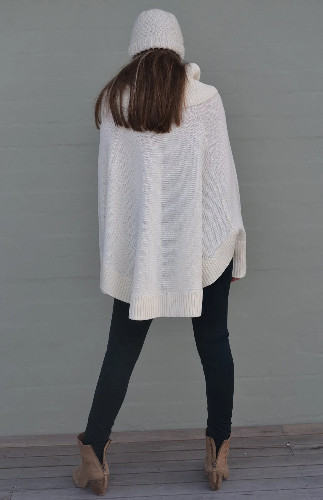 Classic Knitted Cowl Neck Poncho with Sleeves