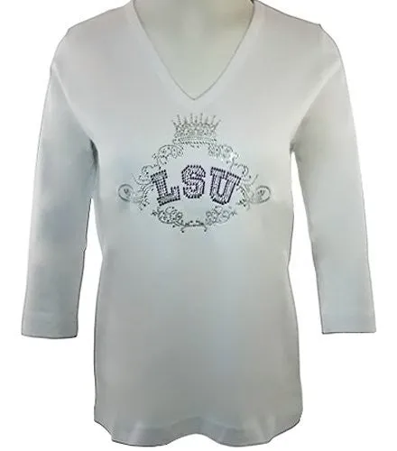 Collegiate Fashionista Louisiana State University College Top, Rhinestone School Logo