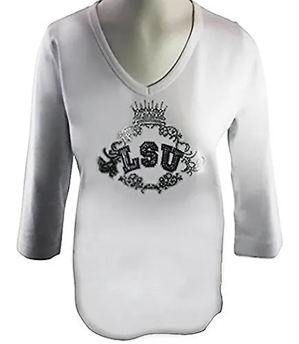 Collegiate Fashionista Louisiana State University College Top, Rhinestone School Logo