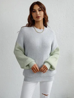 Crew Neck Knit Long Sleeve Striped Loose Sweater