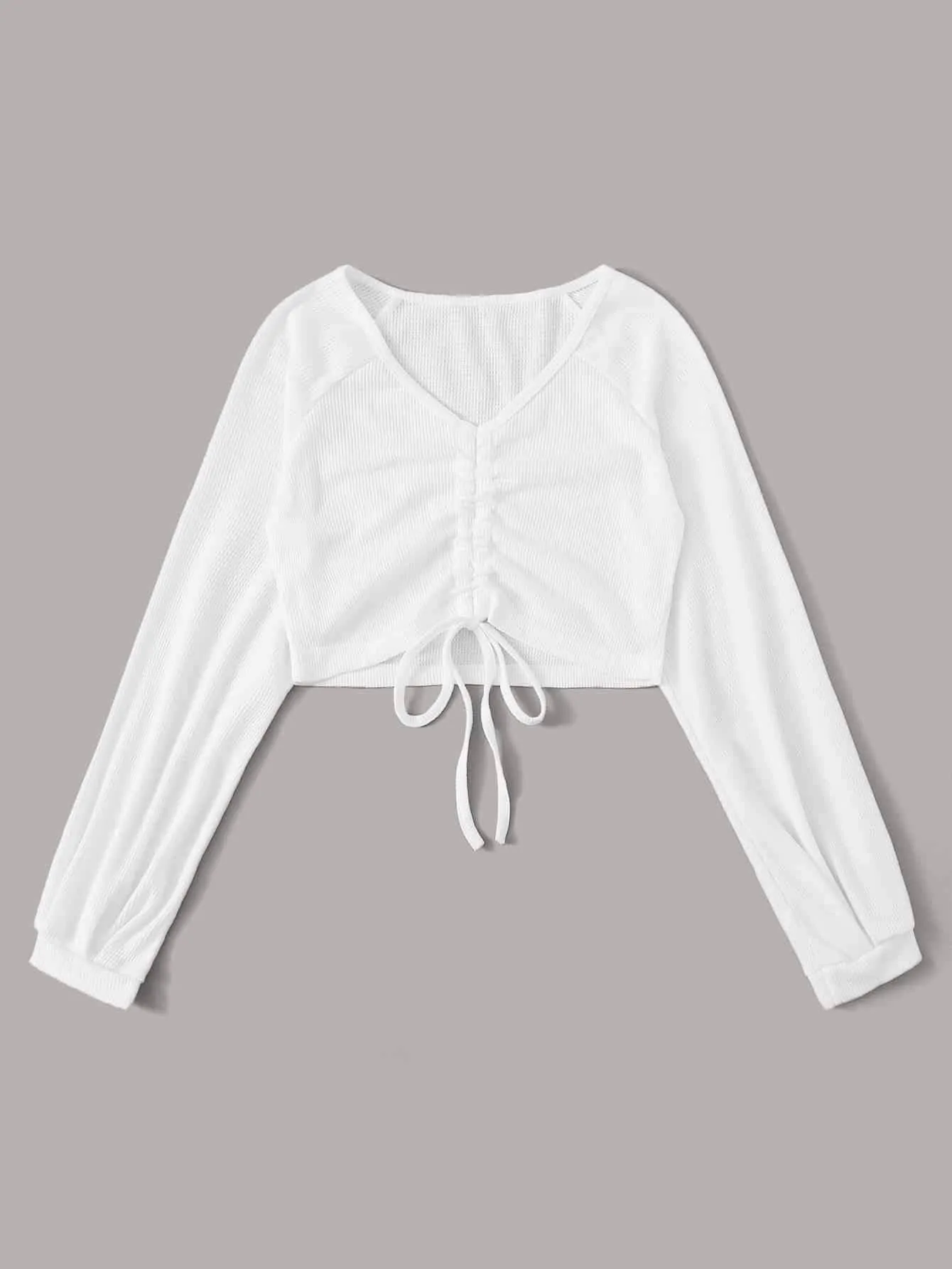 Drawstring Front Raglan Sleeve Crop Tee