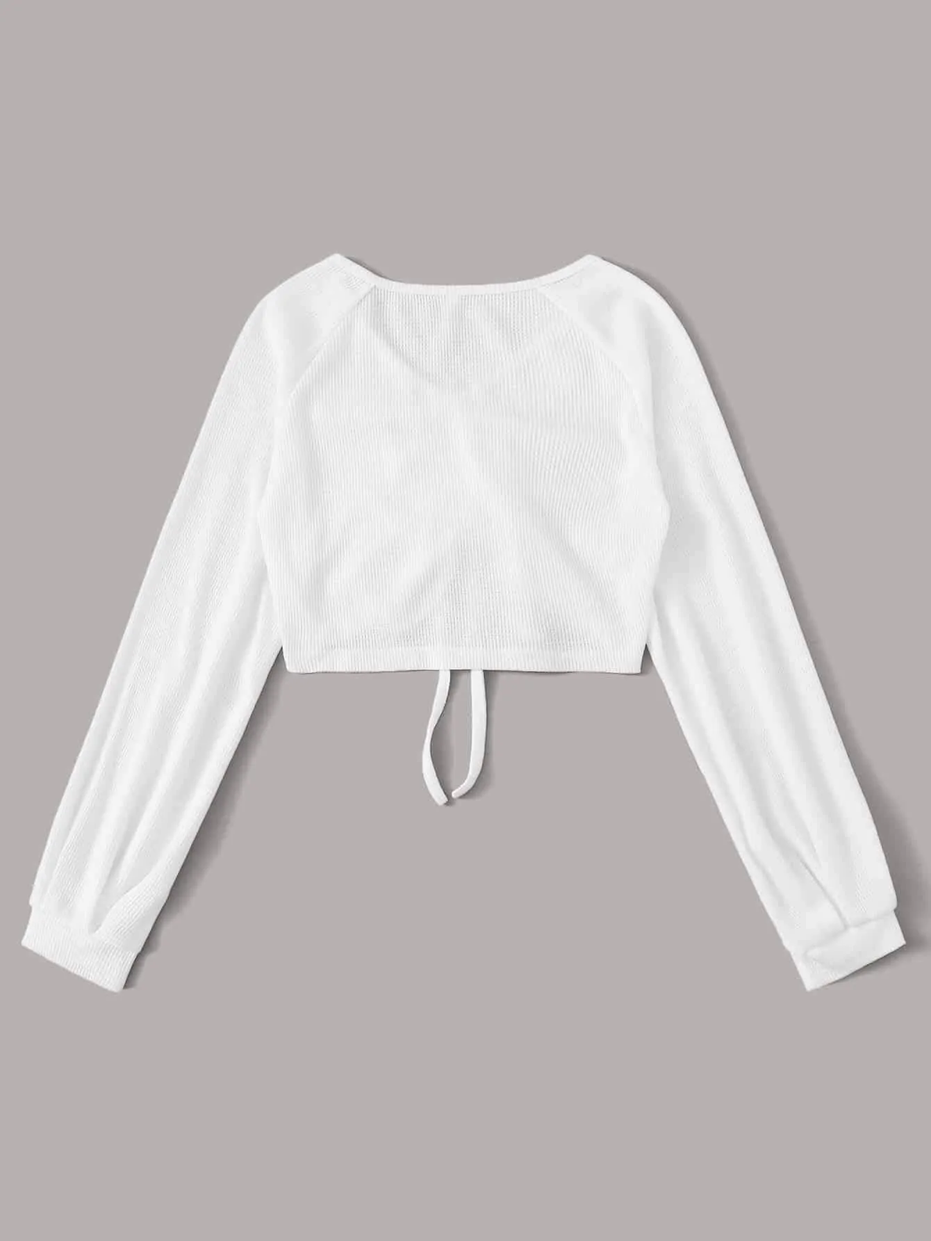 Drawstring Front Raglan Sleeve Crop Tee