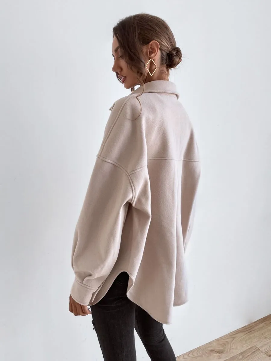 Emilia Romagna Luxury Drop Shoulder Pocket Patched Coat in Apricot