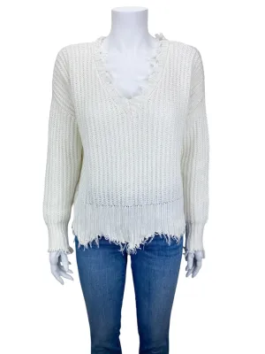 Evereve Roan   Ryan Women's Distressed V-neck Sweater Ivory Size S