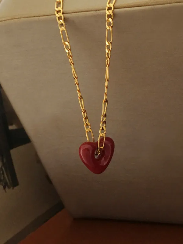 Fashionable, simple and versatile burgundy love necklace and earrings