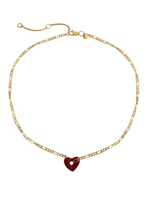 Fashionable, simple and versatile burgundy love necklace and earrings