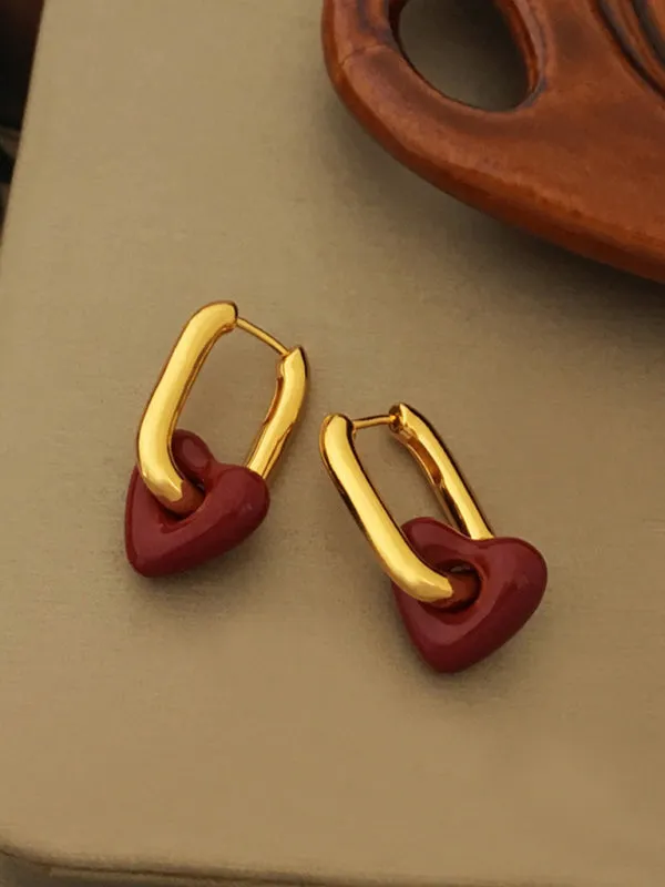 Fashionable, simple and versatile burgundy love necklace and earrings