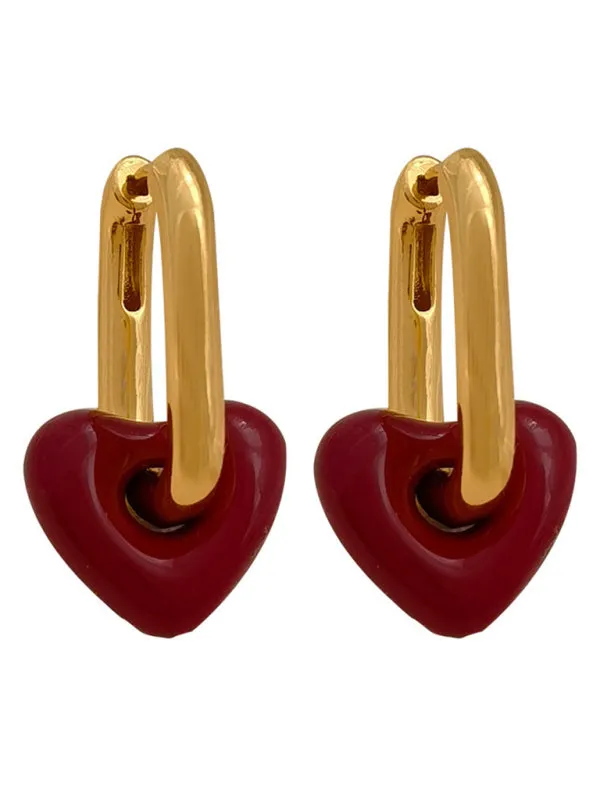 Fashionable, simple and versatile burgundy love necklace and earrings