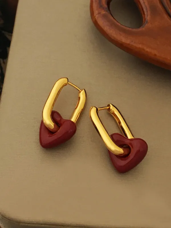 Fashionable, simple and versatile burgundy love necklace and earrings