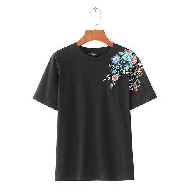 Flower embroidery T shirt