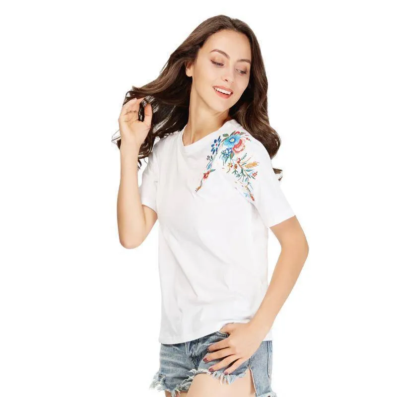 Flower embroidery T shirt