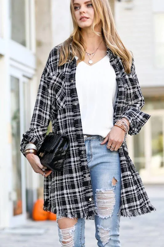 Fringe plaid jacket