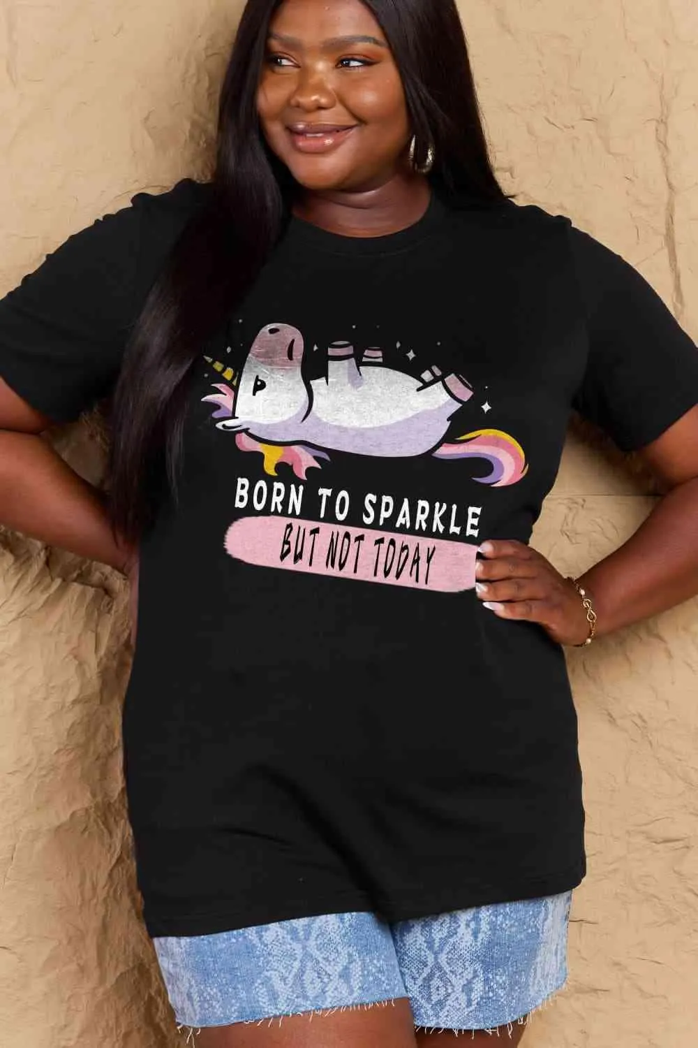 Full Size BORN TO SPARKLE Graphic Cotton Tee