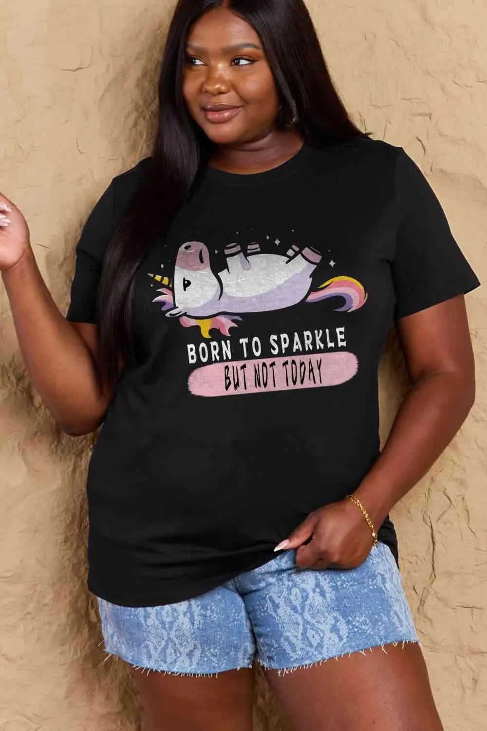 Full Size BORN TO SPARKLE Graphic Cotton Tee