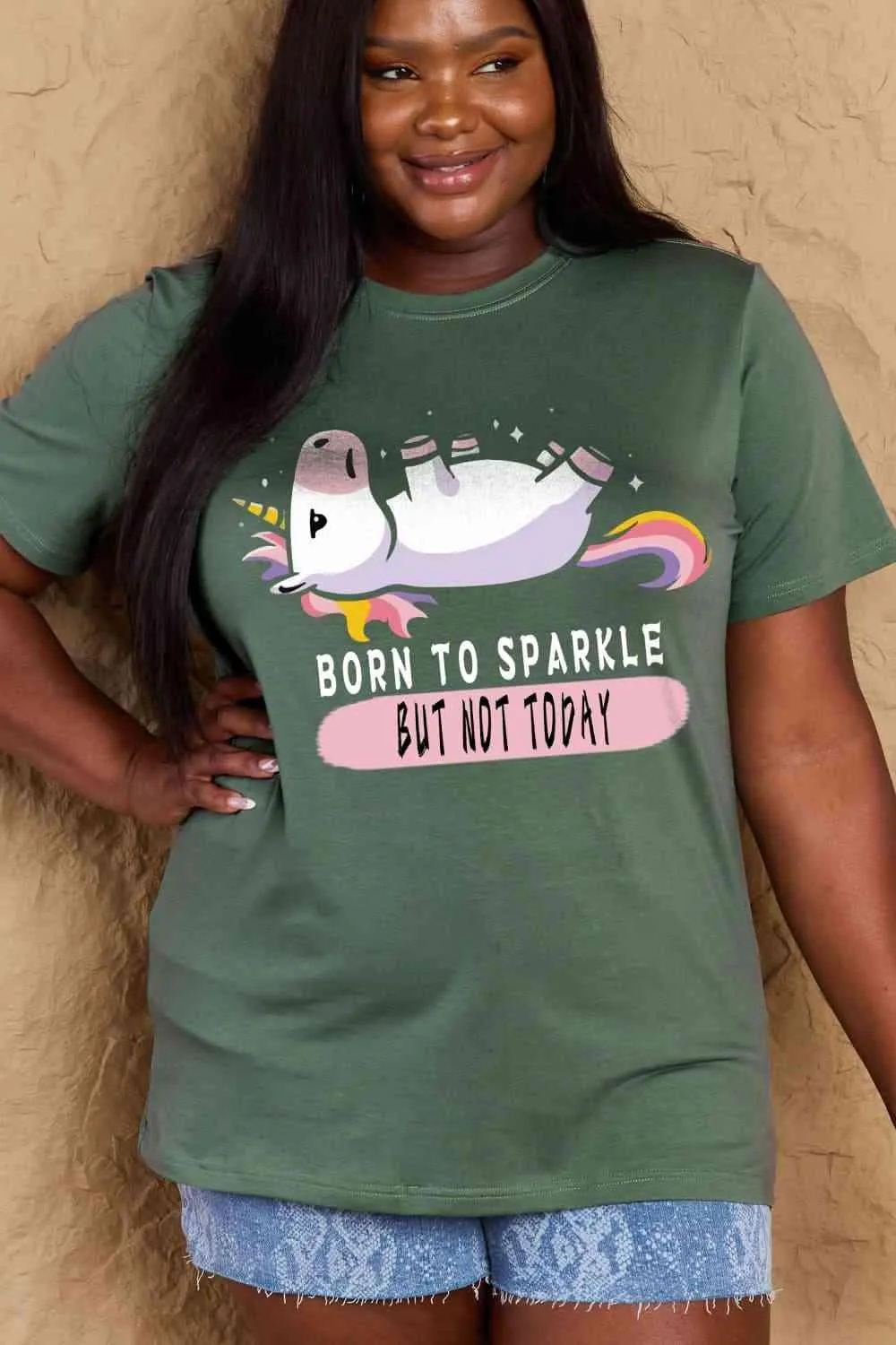 Full Size BORN TO SPARKLE Graphic Cotton Tee