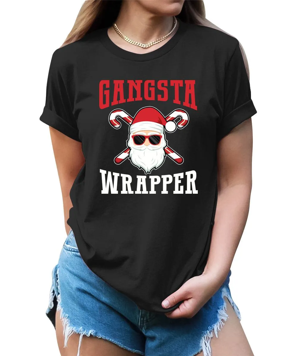 Gangsta Wrapper Santa Clause Christmas Shirts for Women Holiday Graphic Tees