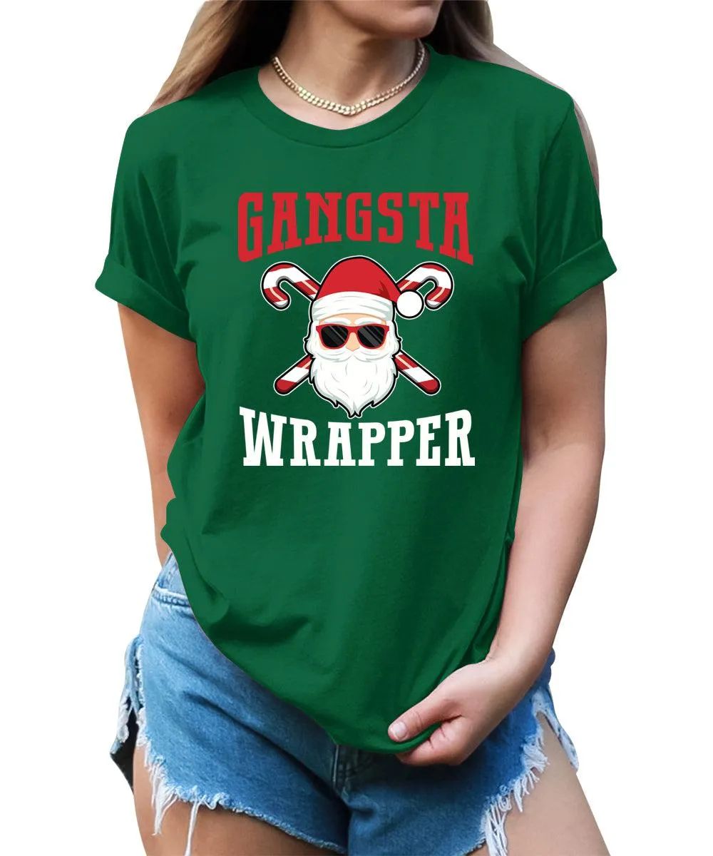 Gangsta Wrapper Santa Clause Christmas Shirts for Women Holiday Graphic Tees