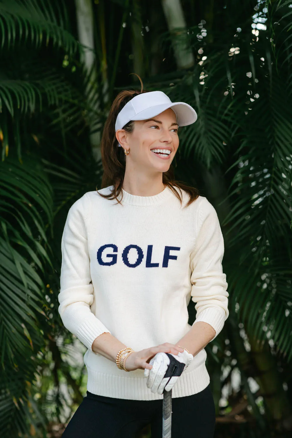 Golf Classic Crewneck Sweater - Ivory with Navy