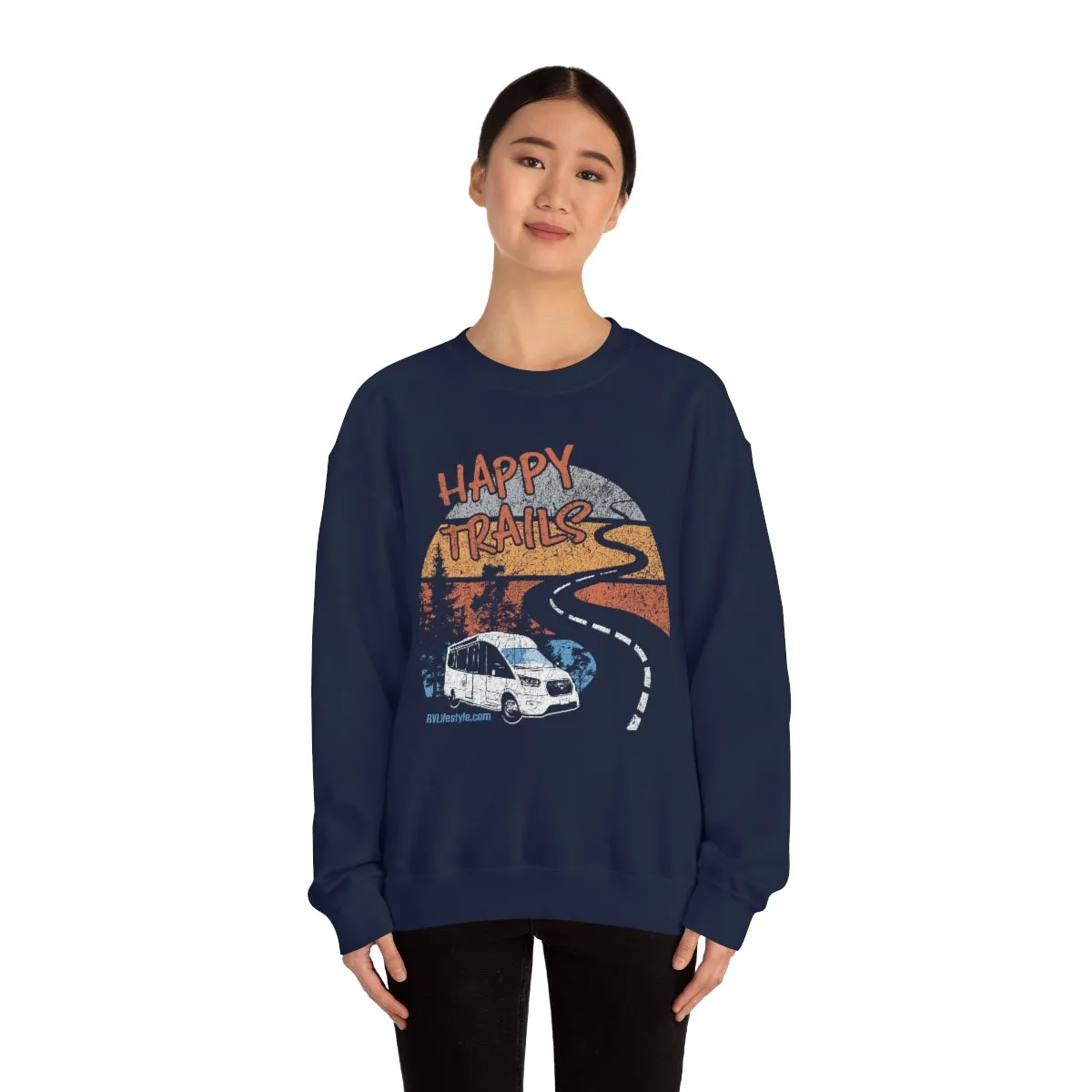 Happy Trails Unisex Heavy Blend™ Crewneck Sweatshirt - Black, Forest Green, Dark Heather, Navy