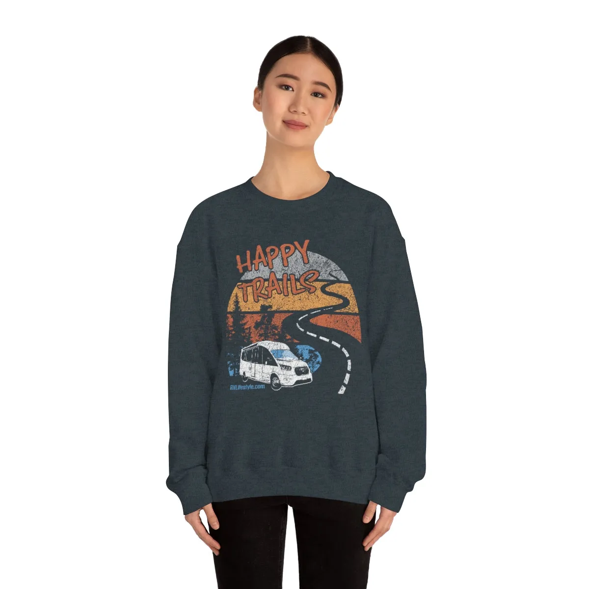 Happy Trails Unisex Heavy Blend™ Crewneck Sweatshirt - Black, Forest Green, Dark Heather, Navy