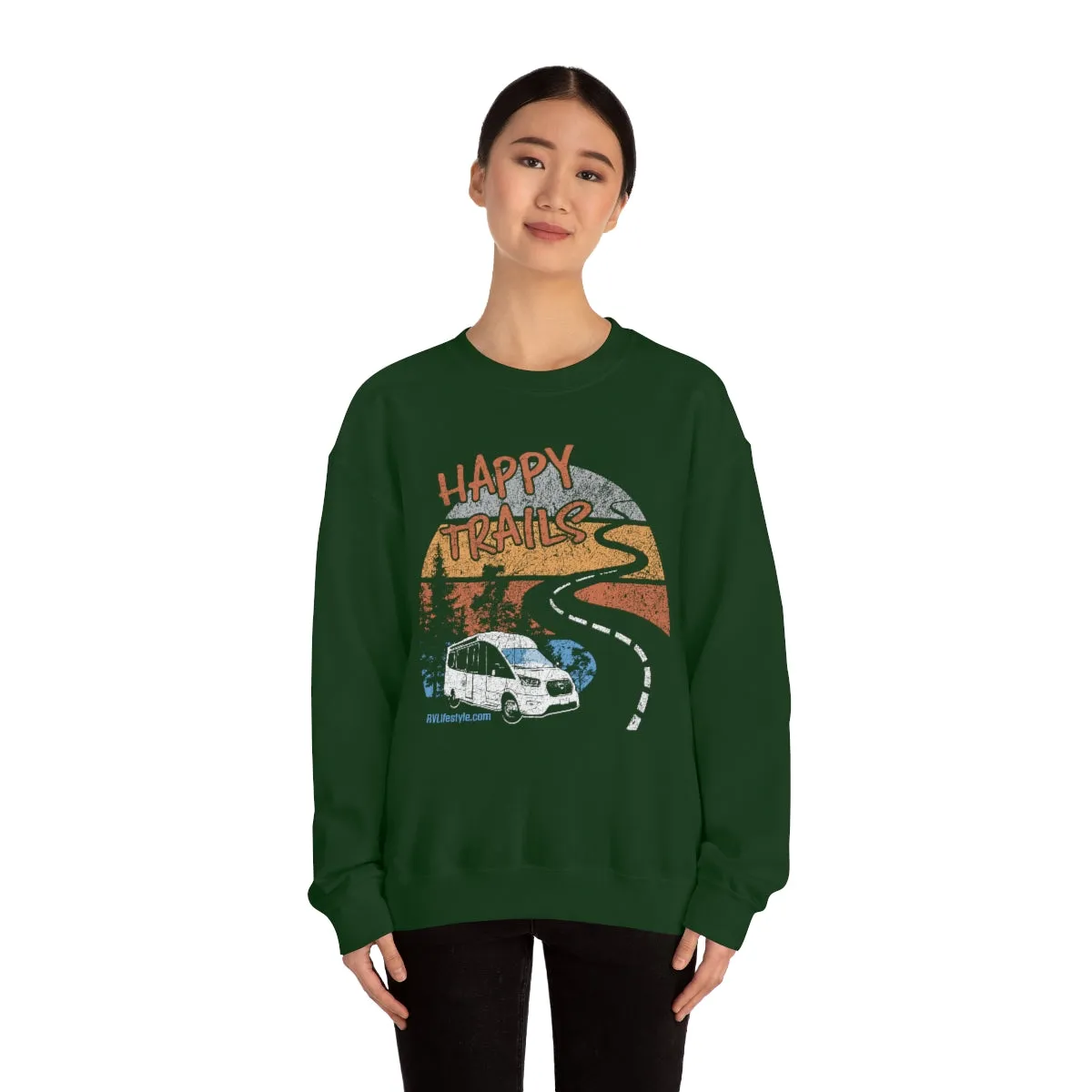 Happy Trails Unisex Heavy Blend™ Crewneck Sweatshirt - Black, Forest Green, Dark Heather, Navy