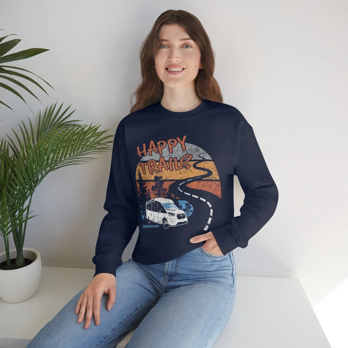 Happy Trails Unisex Heavy Blend™ Crewneck Sweatshirt - Black, Forest Green, Dark Heather, Navy