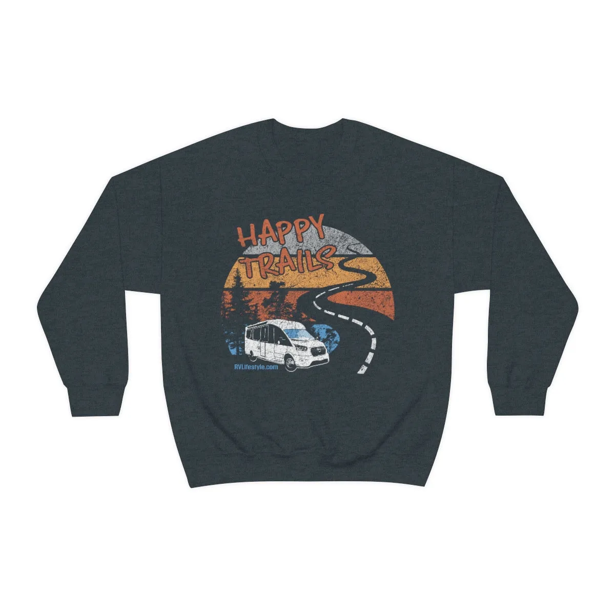 Happy Trails Unisex Heavy Blend™ Crewneck Sweatshirt - Black, Forest Green, Dark Heather, Navy