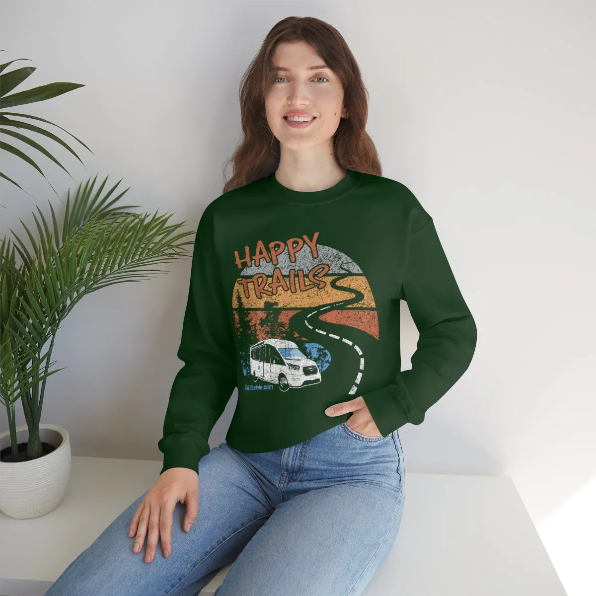 Happy Trails Unisex Heavy Blend™ Crewneck Sweatshirt - Black, Forest Green, Dark Heather, Navy