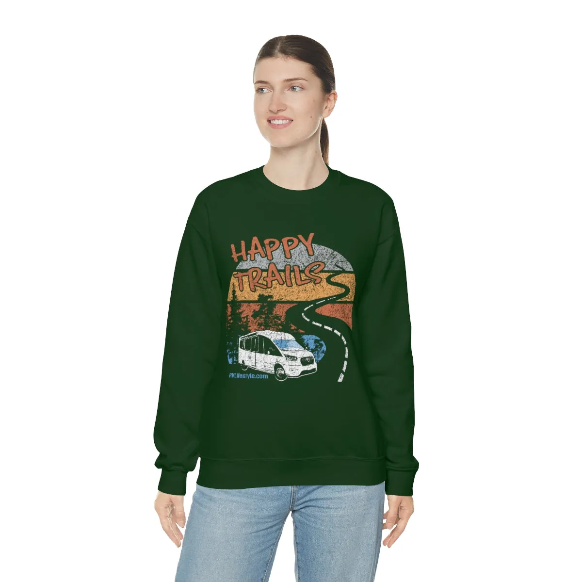 Happy Trails Unisex Heavy Blend™ Crewneck Sweatshirt - Black, Forest Green, Dark Heather, Navy