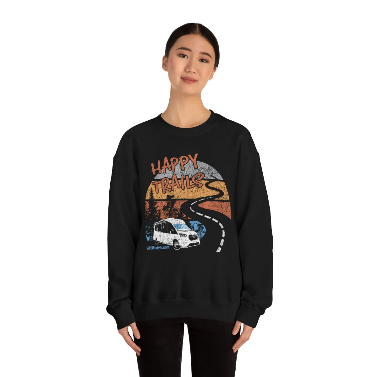 Happy Trails Unisex Heavy Blend™ Crewneck Sweatshirt - Black, Forest Green, Dark Heather, Navy