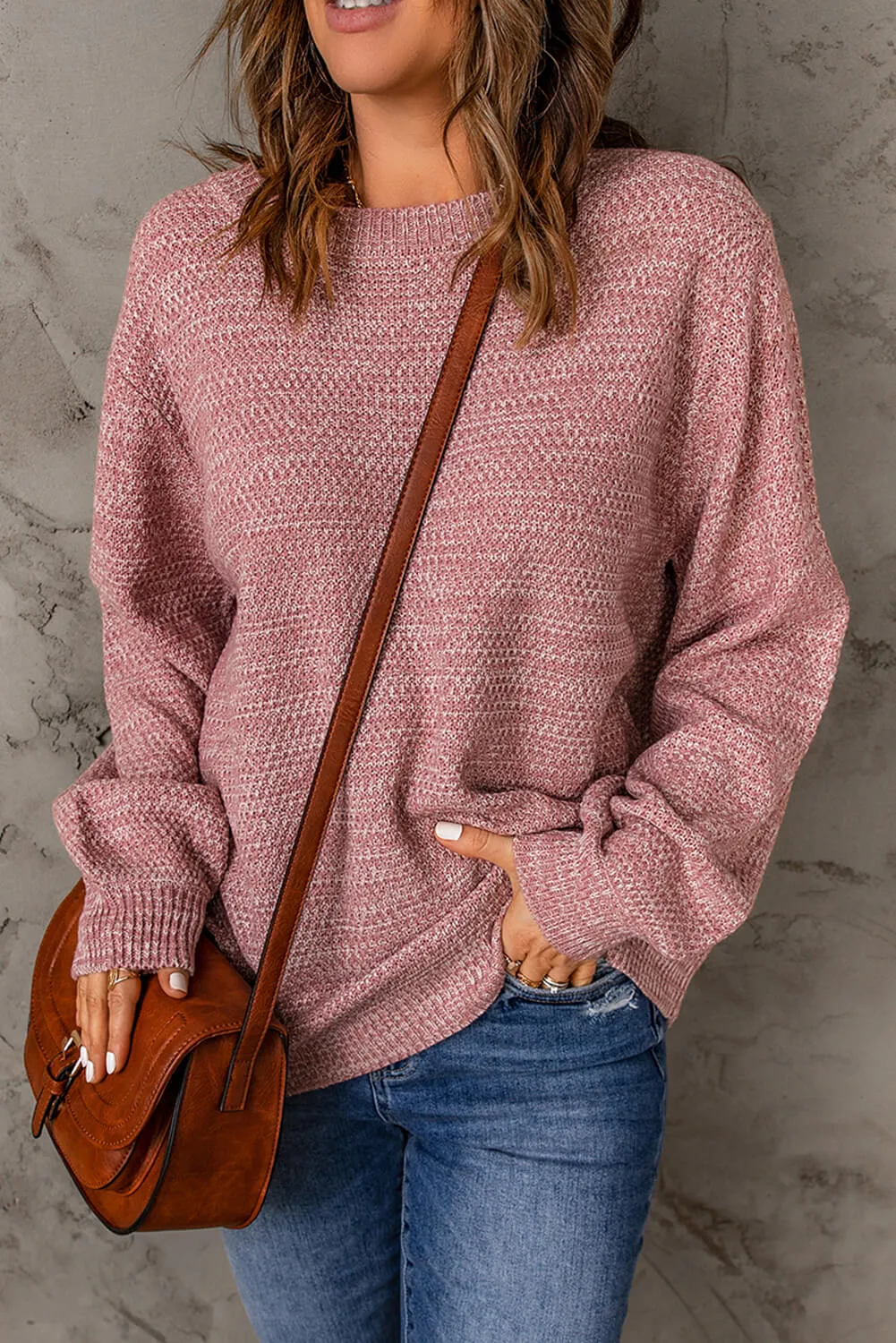 Heathered Dropped Shoulder Round Neck Sweater