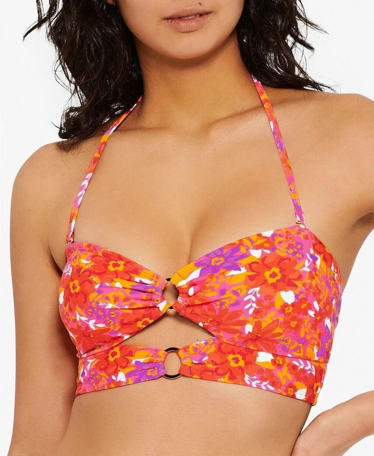 Hula Honey Juniors’ Bold Bouquet Printed Cutout Bikini Top