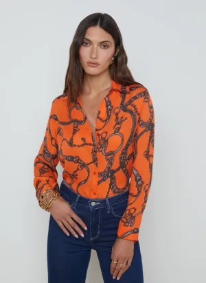 L’ Agence Nina Blouse Orange Buckle Chain