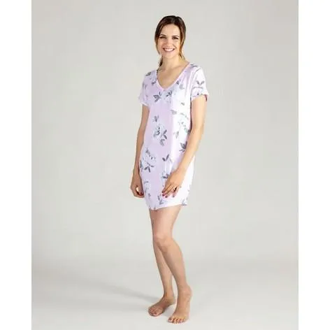 Lilac Painted Floral Print V-Neck Sleepshirt